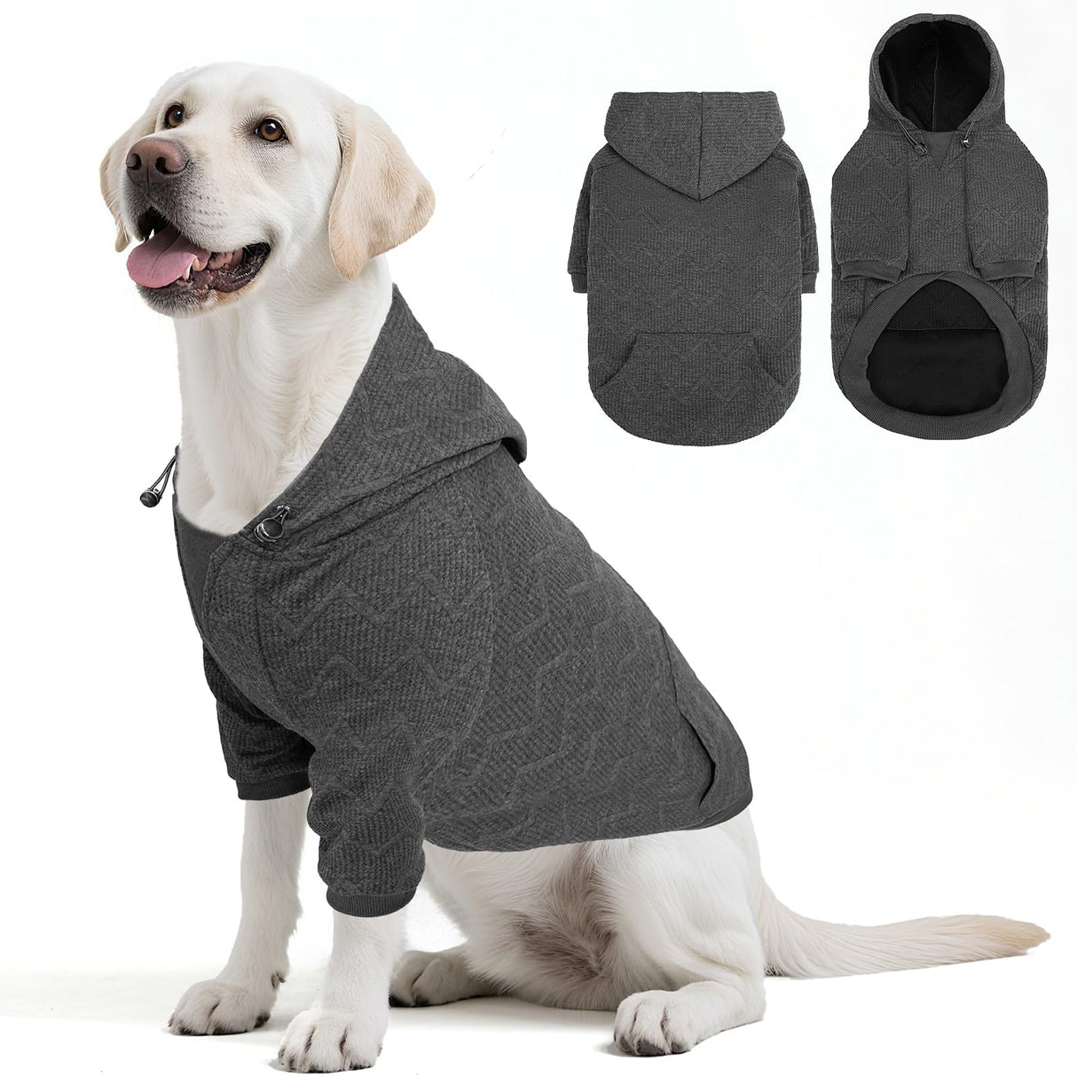 EXPAWLORER Dog Hoodie for Small Medium Large Dogs, Soft and Warm Fall Pet Clothes,Dog Sweater with Leash Hole and Pocket, Winter Cold Weather Coat, Sweatshirt for Boys Girls, Grey L