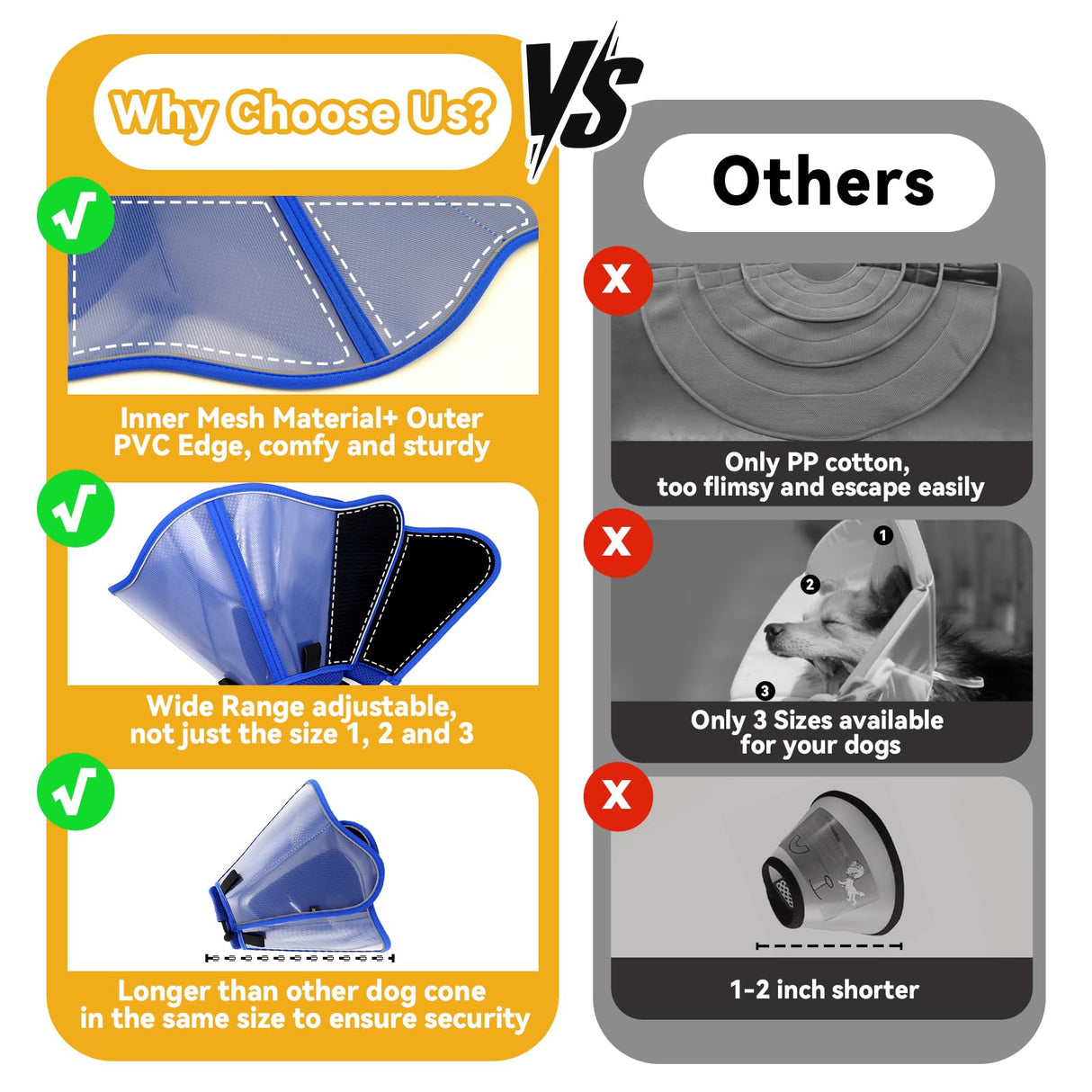 Vithael Upgraded Dog Cone Collar for Dogs After Surgery, Soft Breathable Pet Recovery Collar with Double-Layer Design, Adjustable Dog Cone Collar for Large Medium Dogs, Elizabethan Collar (XL, Blue)