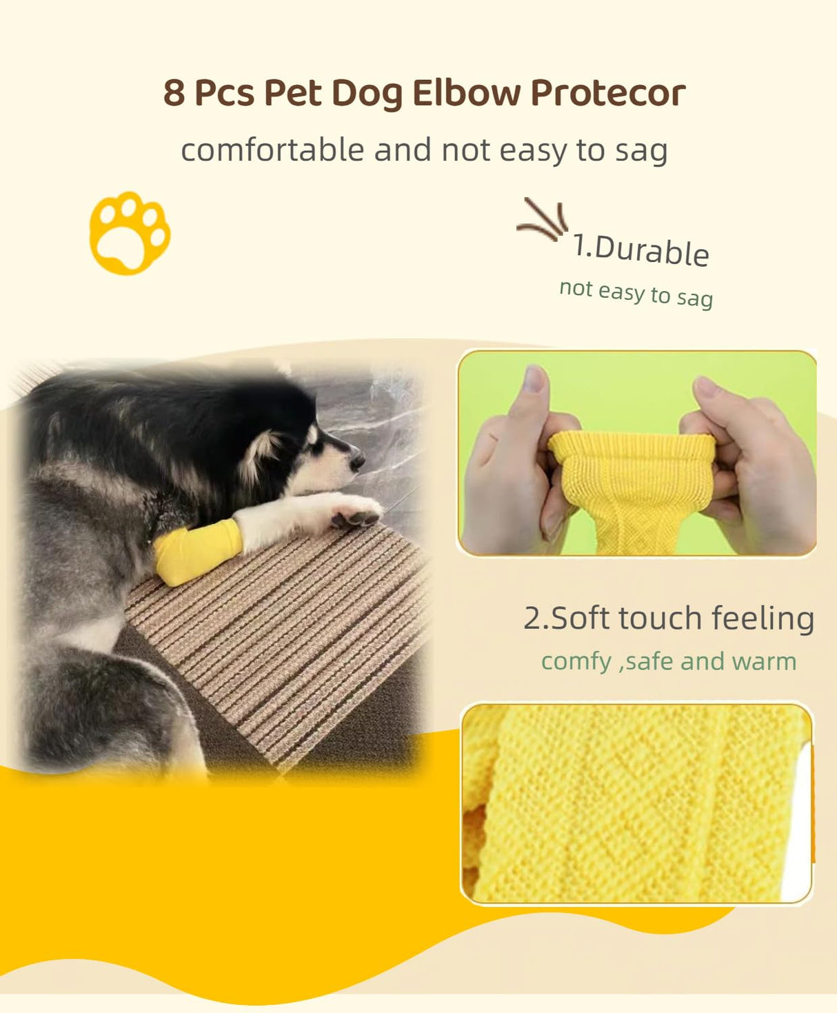 8 Pcs Pet Dog Elbow Sleeve Protector Pets Leg Brace Knitted Sock Warm, Dog Elbow Wrap, Dog Leg Warmer Wrap Protector for Small,Medium Dogs Puppy Stocking Stuffers Puppy Cat Leg Sock (Yellow, L)