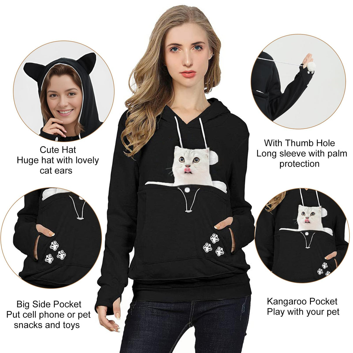 FENBEN Womens Pet Carrier Shirts Kitten Puppy Holder Animal Pouch Hood Sweatshirt Pouch Hoodie (Grey,XL)