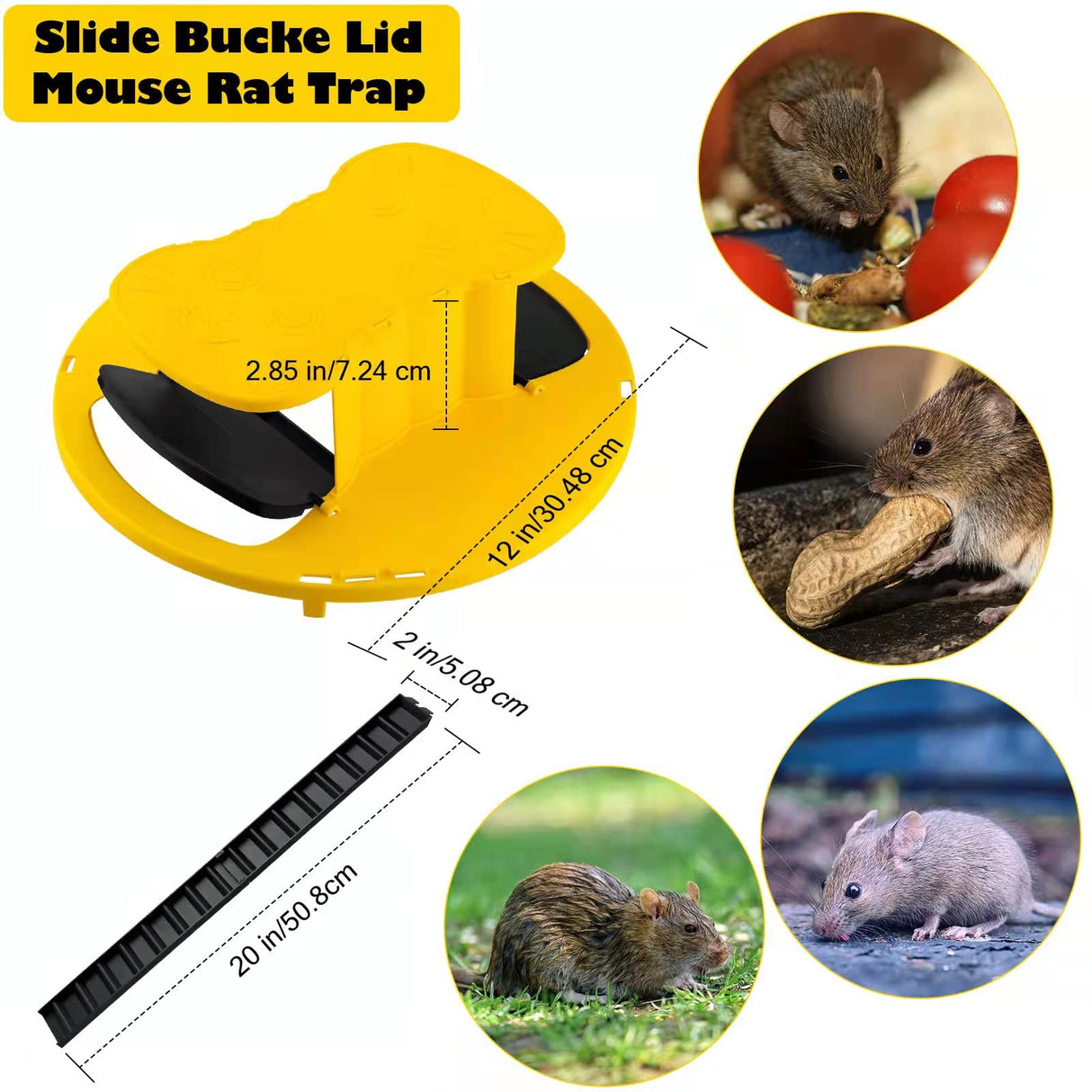 Mouse Trap Bucket ,Bucket Lid Rat Trap,Auto Reset Multi Catch Humane Rat Trap for Indoor Outdoor, Compatible 5 Gallon Bucket-2 Pack