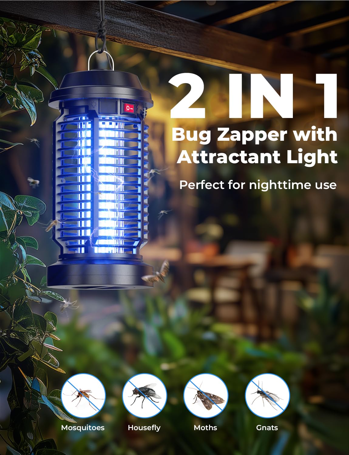 YISSVIC Bug Zapper Outdoor Indoor Waterproof Electric Mosquito Lamp Fly Zapper Killer Effective 4200V Plug in for Home Patio Office Courtyard