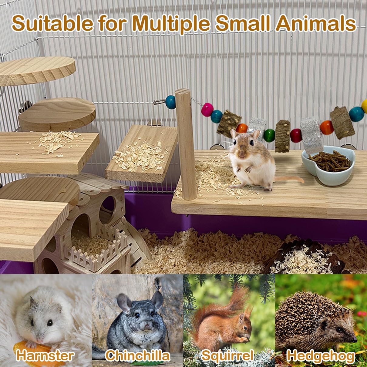 Niwaes 7 Pcs Chinchilla Ledges Wood Sets, Hamster Wooden Stand Platform with Lava Ledge Blocks Chew Toys Small Animal Cage Accessories for Rat Gerbil Guinea Pig Parrot Chipmunk Squirrel Mouse
