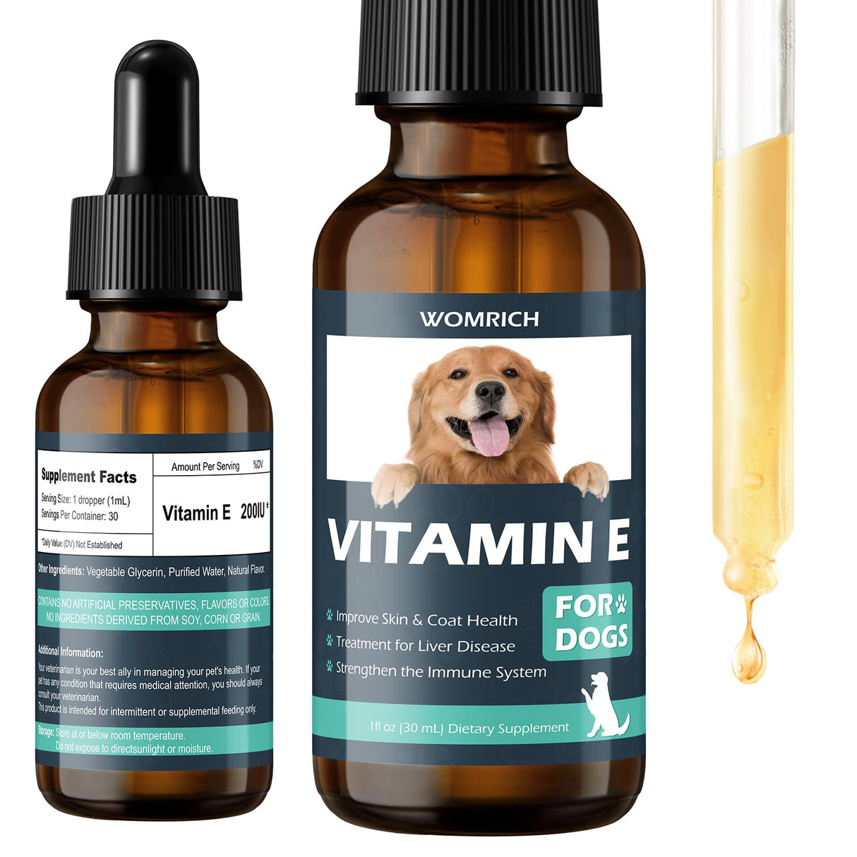 Vitamin E for Dogs - Dog Vitamins E - Vitamin E Dropper for Dogs, Improve Skin & Coat Health, Treatment for Liver Disease, Strengthen Immune System - Natural Formula for All Ages, and Breeds - 30 ML