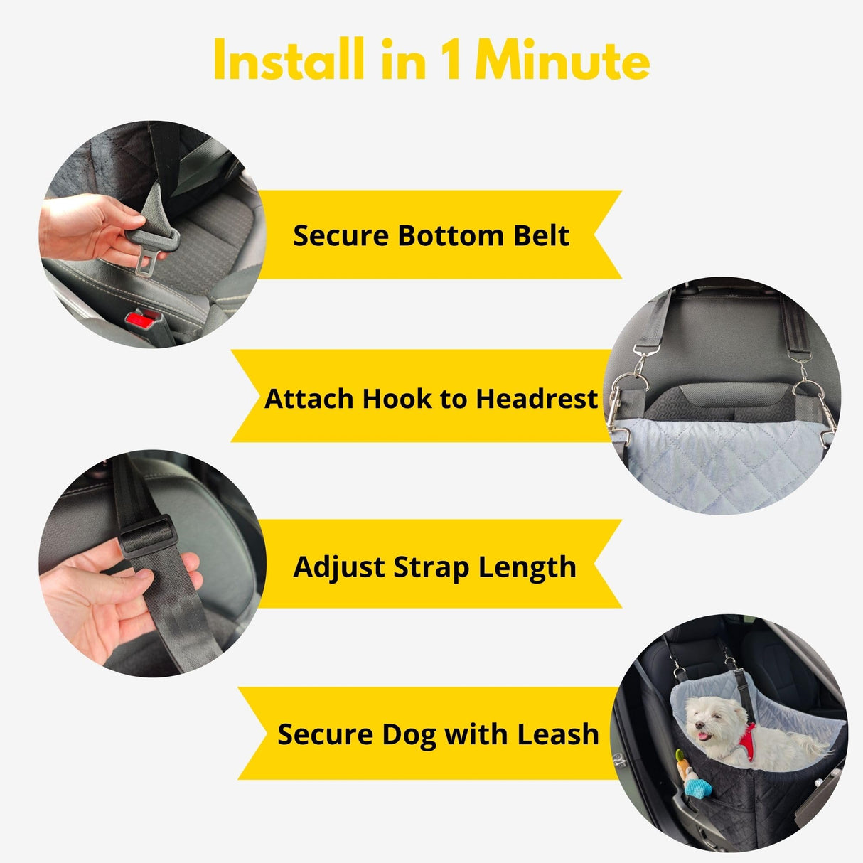 Dog Car Seat for Small/Medium Dogs up to 35 lbs, Memory Foam Booster Seat with Washable Cover, Storage Pockets & Safety Belts, Travel Pet Bed for Front & Back Seat