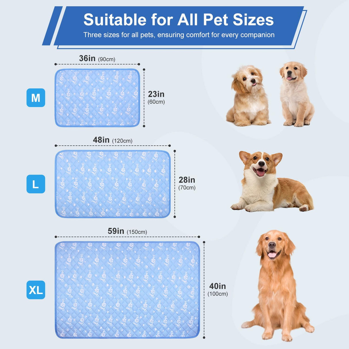 MH MYLUNE HOME Dog Cooling Mat 36x23 Inch - Cool-Chill Cool Fiber, Endothermic Color Changing Pet Pad for Dogs & Cats, Double-Sided Cooling & Warm, Foldable & Washable Summer Blanket
