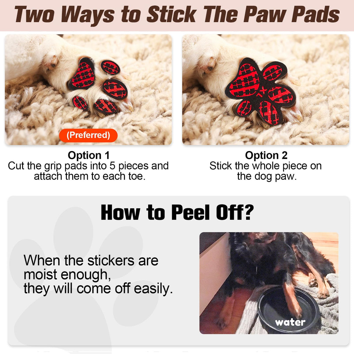 BEAUTYZOO Dog Paw Protector for Hot Pavement, Anti-Slip Paw Grips for Senior Dogs, Paw Stickers Traction Pad for Dogs Feet on Hardwood Floor, Dog Shoes Boots Socks Replacement, 12 Sets (36 pcs) L