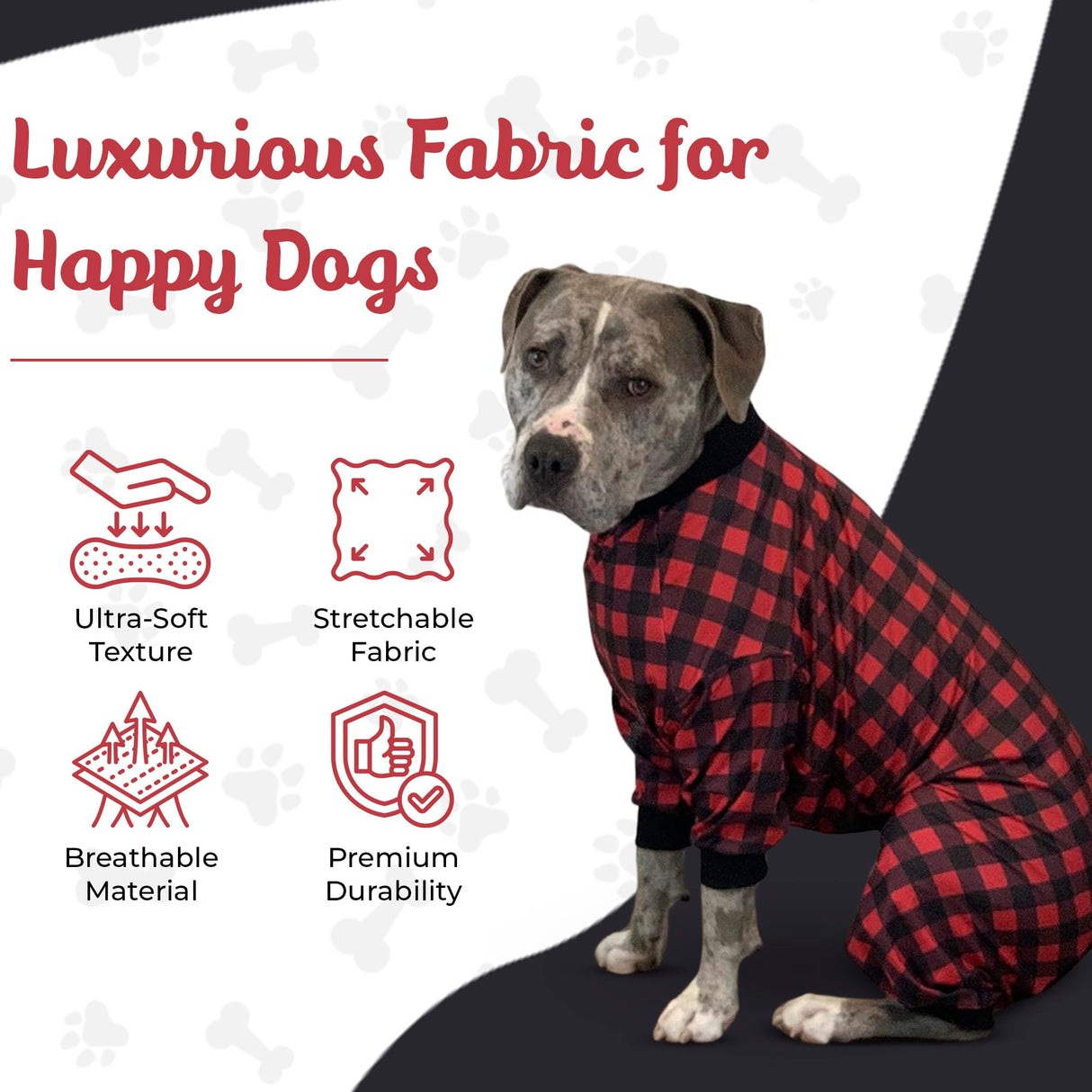 Tooth & Honey Dog Pajamas for Medium Dogs Red Buffalo Plaid Pajamas, Lightweight Pullover Pet Clothes with Full Coverage