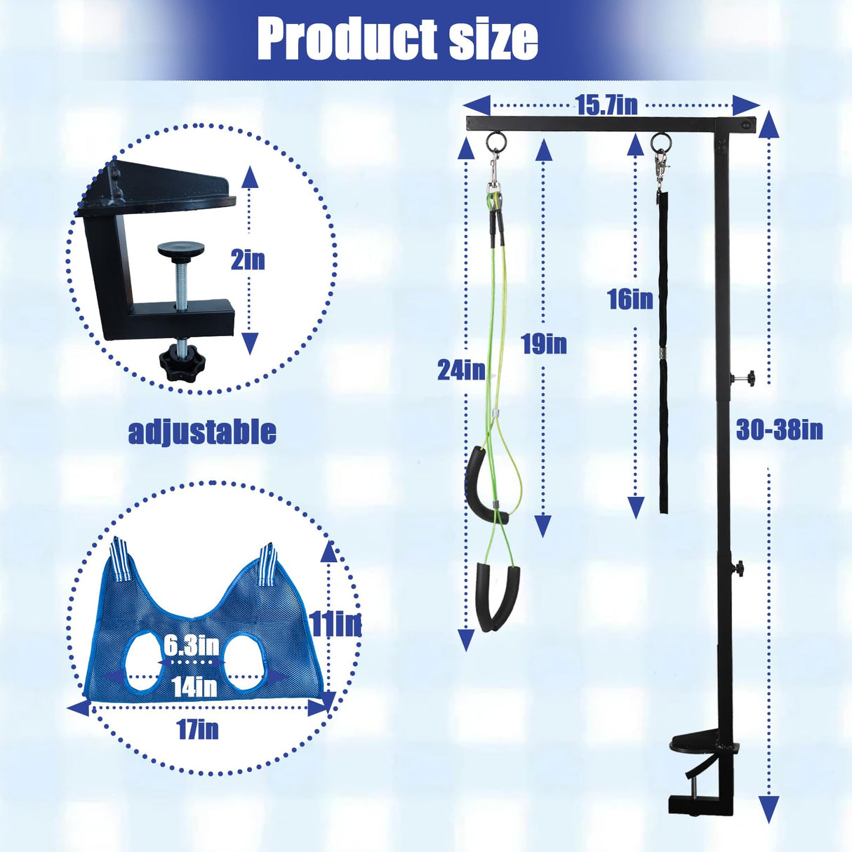 Foldable Dog Grooming Arm with Clamp, Adjustable Height 26"-38", Includes Pet Hammock, No-Sit Holder, for Home/Salon Grooming of Small/Medium Dogs