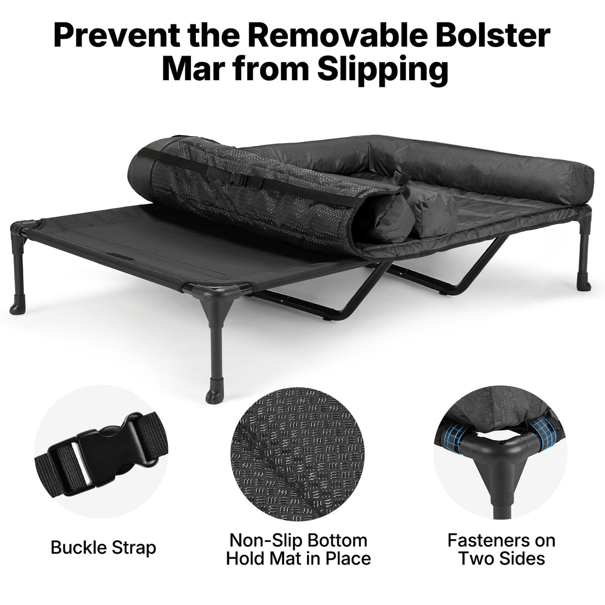 Veehoo Cooling Raised Dog Beds + Waterproof Double Dog Bed Cushion for Two Medium Dogs, Elevated Pet Cot with Removable Bolster Mat, Breathable Mesh, No-Slip Feet, Pets Couch Bed, 59x37.5inches, Black