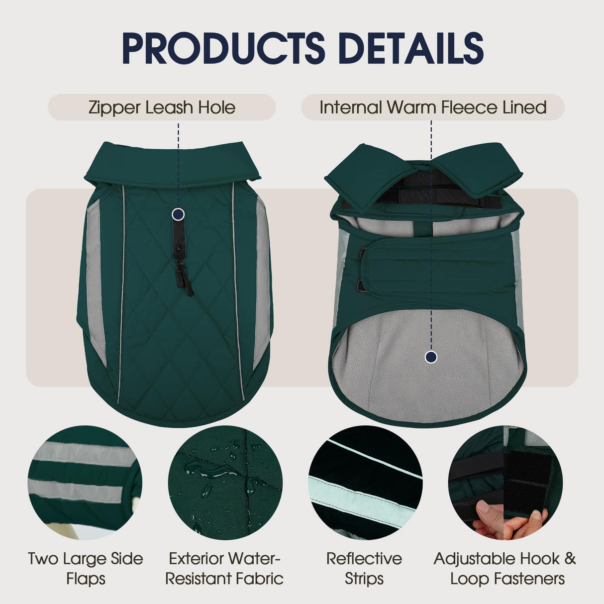 IECOii Dog Winter Coat - Deep Chest Breeds Reflective Dogs Coats Winter, Waterproof & Windproof Hunting Vests, Adjustable Snow Jackets for Large Breeds, Pitbull Outdoor Vest Jacket, Green, Sizes XL