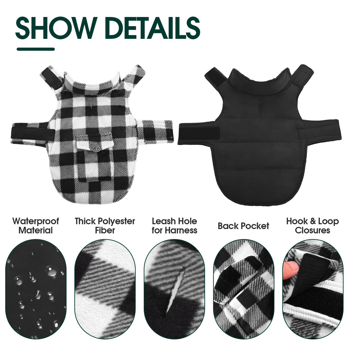 Kuoser Dog Winter Coat, Windproof Dog Fleece Jacket British Style Plaid Cold Weather Doggie Vest Coats, Reversible Cozy Warm Pet Clothes Apparel for Medium Dogs M