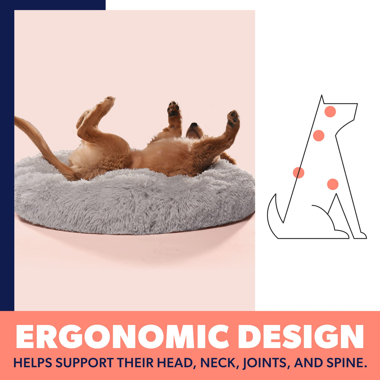 Active Pets Premium Large Donut Dog Bed, Fits Up to 100 lbs, Removable Cover & Washable Cushion, Plush Long Pile Faux Fur Fabric, Portable Dark Grey Pet Bed Furniture for Big Adult Canines & Cats
