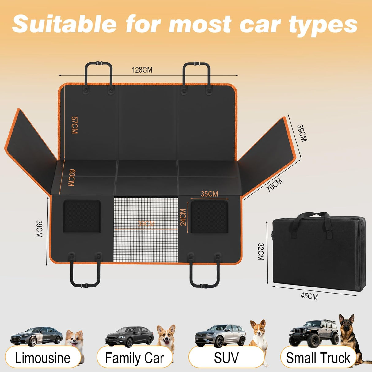 Gusil Back Seat Extender for Dogs: Mobile Cozy Pet Den! Skin-Safe Padding, Heavy-Duty PU Leather with Hard Bottom, 450lb Capacity-Waterproof, Non-Slip, 45% More Space (Fits Cars, SUVs & Small Trucks)