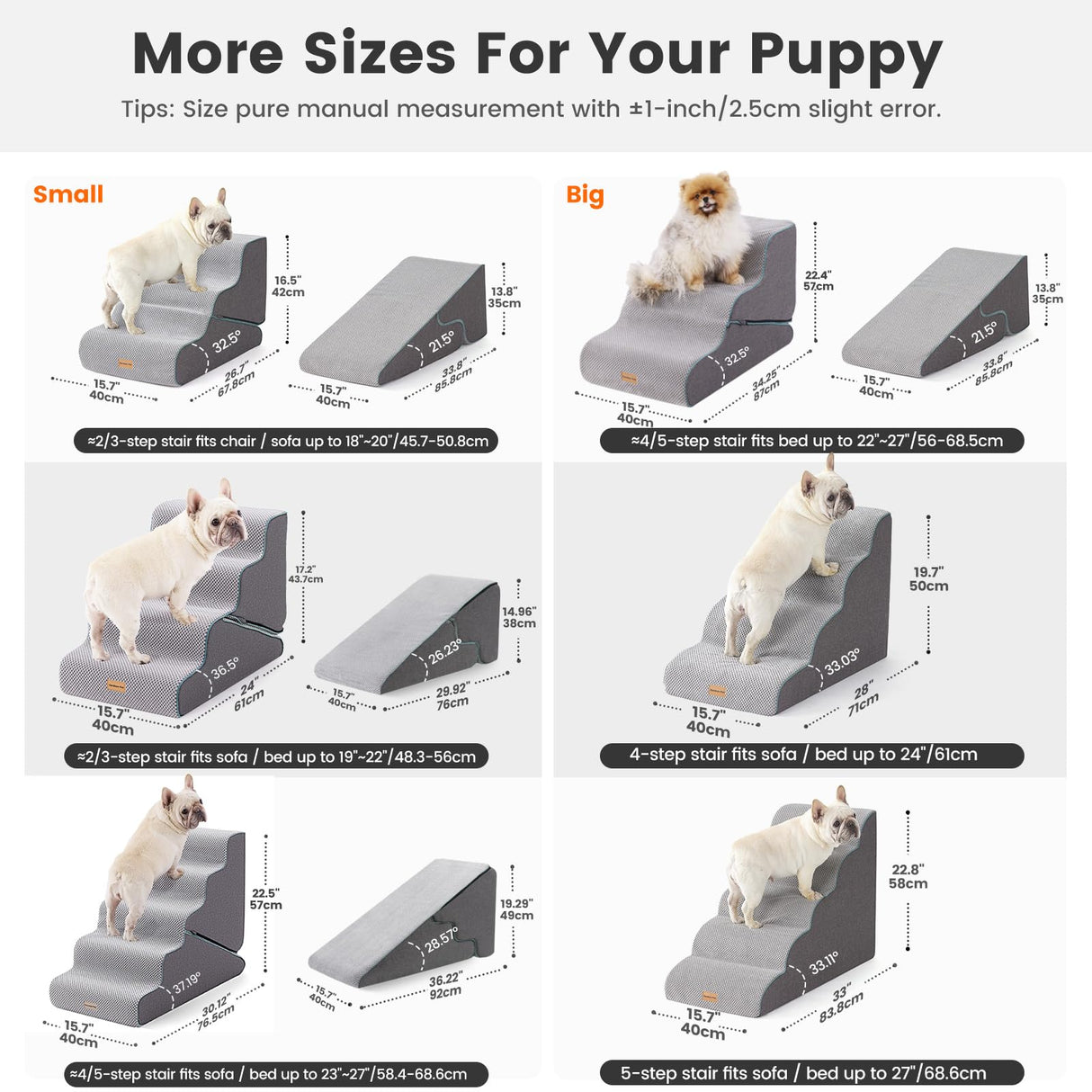 Gardner Pet Dog Stairs for Small Dogs 17.5" H, 2 in 1 Transformable 4-Step Pet Stairs and ramp, Dog Steps for Couch bed (19~22 in) with Durable Non-Slip Waterproof Cover and CertiPUR-US Certified Foam