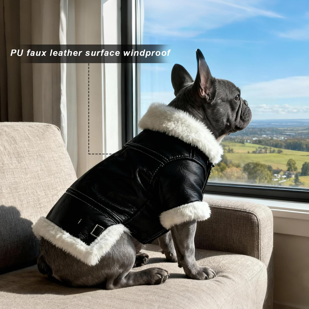 Floofelove Faux Dog Leather Jacket Suitable for Weight: 2 to 5lbs - Small Dog Clothes Winter Coat Chest: 13.8in Back Length: 9.8in Windproof Coat for Dogs Puppy Jacket