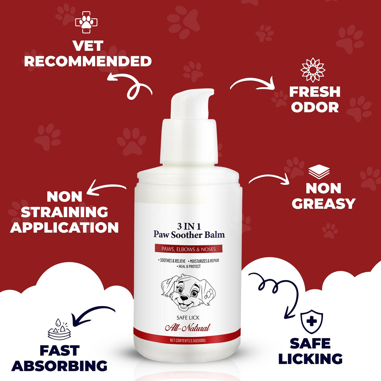 PUMBLER Dog Paw Pad Balm - 3-in-1 Lick Safe Soother & Moisturizer& Lotion for Dog Paws Nose, Elbow, Snout - Natural, Quick-Drying, Non-Sticky - All-Weather Cat Paw Balm Cream- 3.5 Oz/100Gram