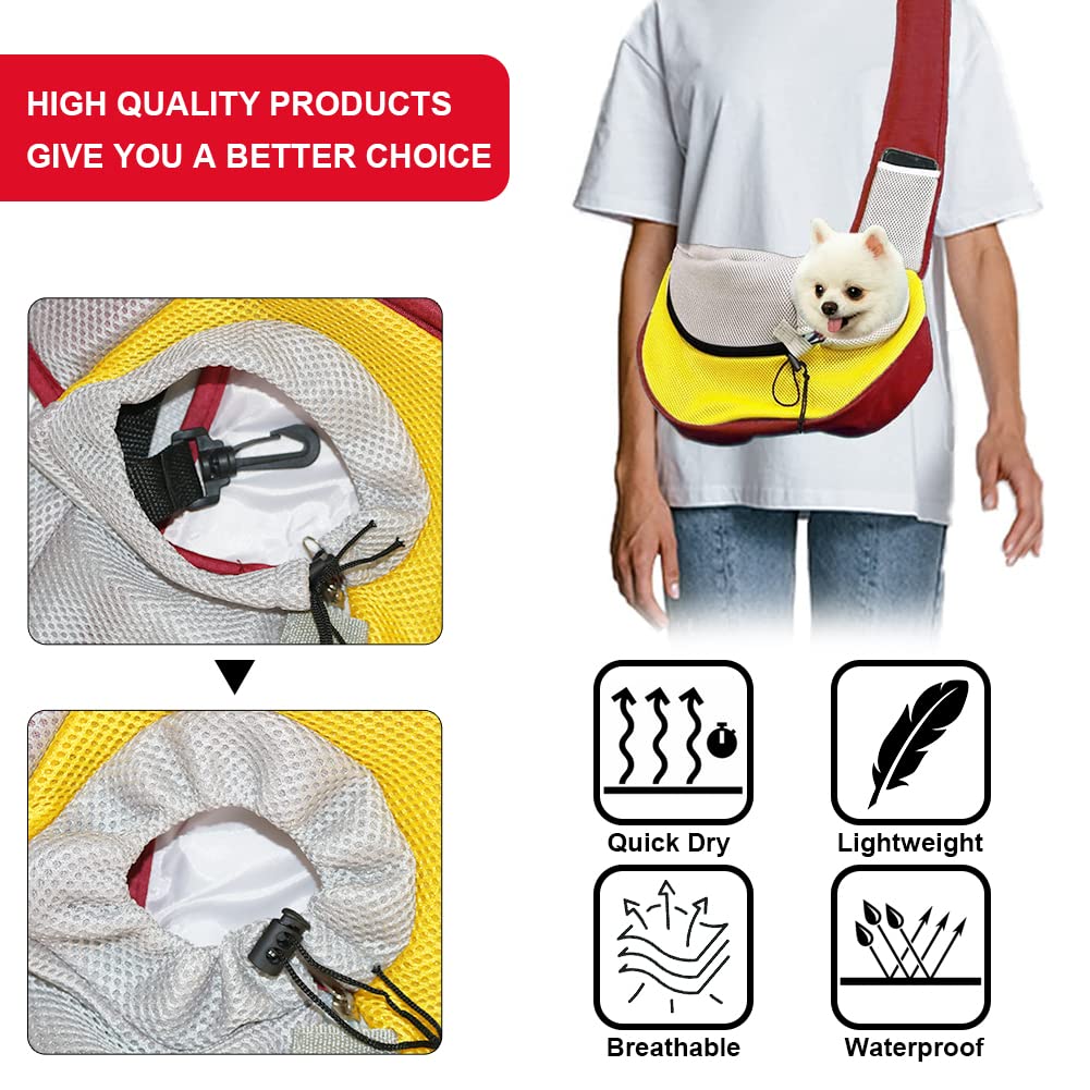 FEimaX Pet Dog Sling Carrier Puppy Pet Slings Bag for Small Dogs Cats Satchel Carriers Breathable Mesh Hand Free with Adjustable Strap Doggie Crossbody for Outdoor Travel (Large, Red)