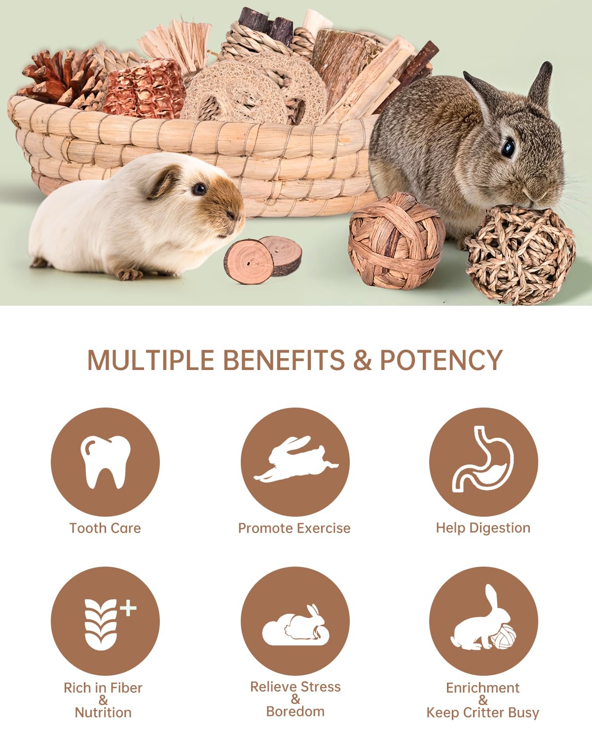 Twilumin 31PCS Rabbit Chew Treat Toys for Teeth Health, Natural Bunny Enrichment Toys for Boredom & Stress Relief, Keep Busy Toys for Guinea Pig Chinchilla Hamster Rat Gerbil Degu Indoor Outdoor