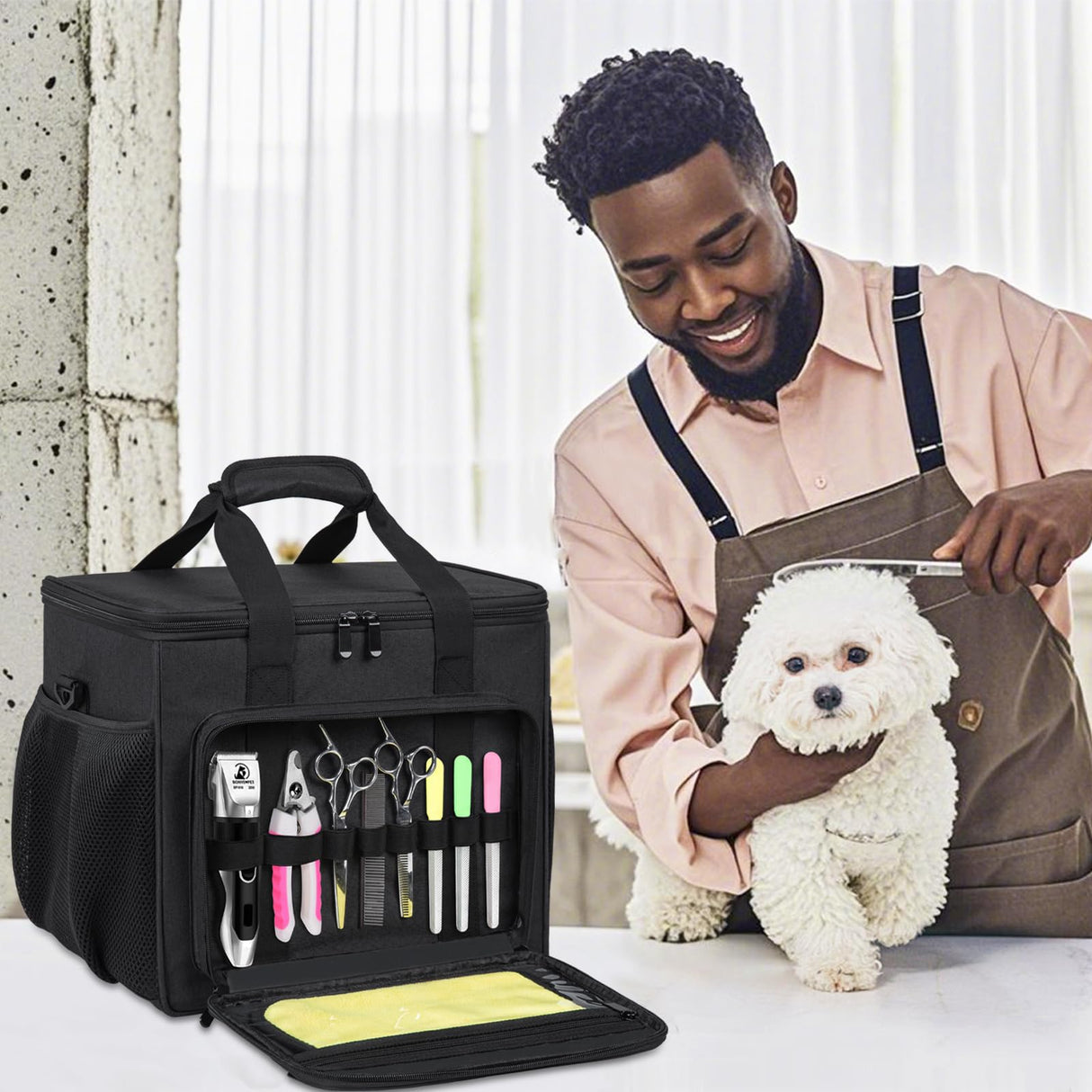 GMAK Large Pet Grooming Bag, Dog Grooming Tote Bags Supplies Organizer Case Pets Tools Organizer Tote for Dog Cat Grooming Tool Kit and Accessories, Black(Bag Only)