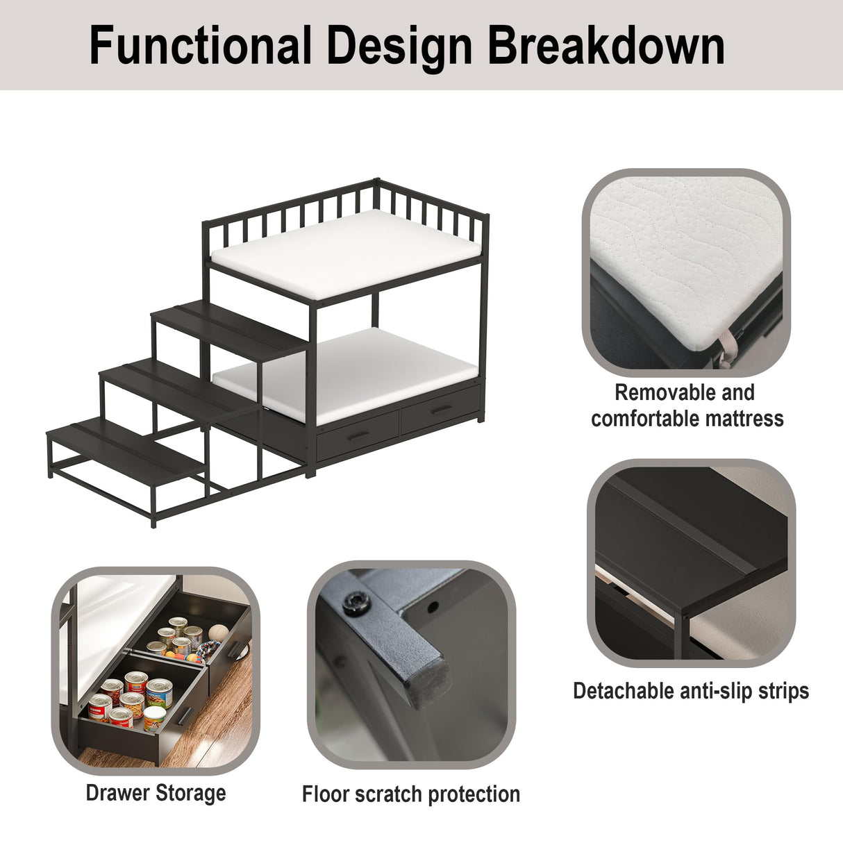GDLF Dog Bunk Beds for Large Dogs, Dog Bedside Bed with Stairs & Storage, Space-Saving Indoor pet Furniture