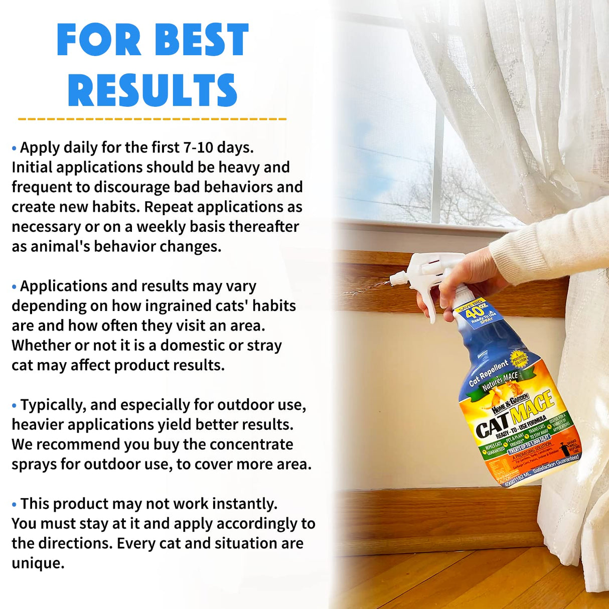 Nature's MACE Cat Repellent 40oz Concentrate/Treats 15,000 Sq. Ft. / Keep Cats Out of Your Lawn and Garden/Train Your Cat to Stay Out of Bushes/Safe to use Around Children & Plants