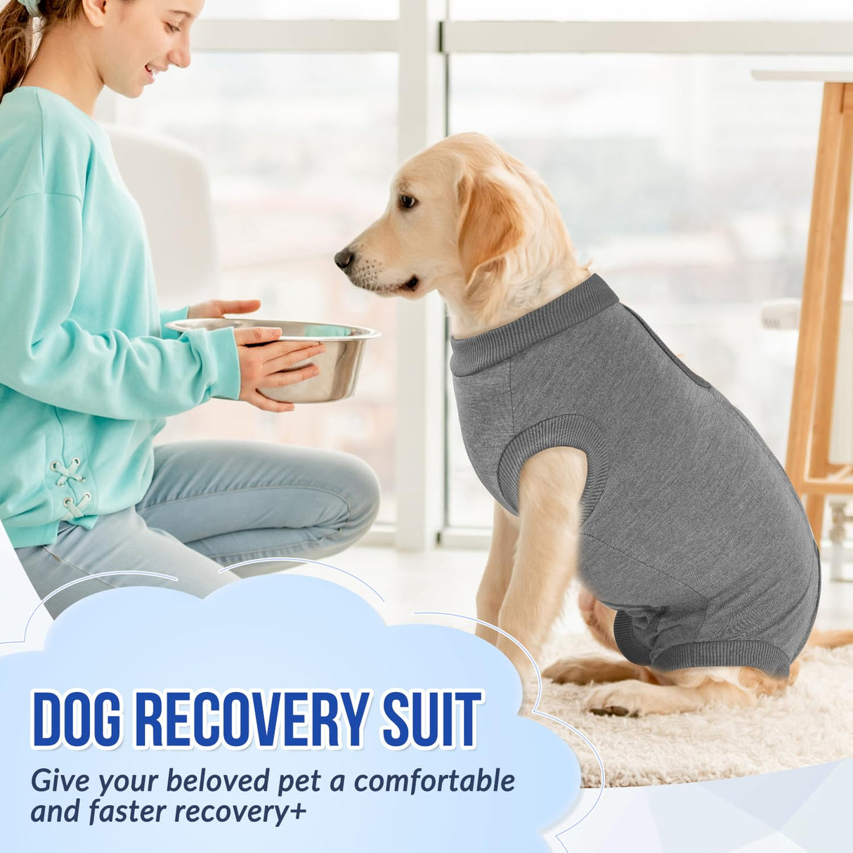 SlowTon Dog Recovery Suit - Surgery Recovery Suit for Female Male Dogs, Dog Onesie After Spay Abdominal Wounds, E-Collar Cone Alternative Prevent Licking Pet Surgical Suit(Grey,M)