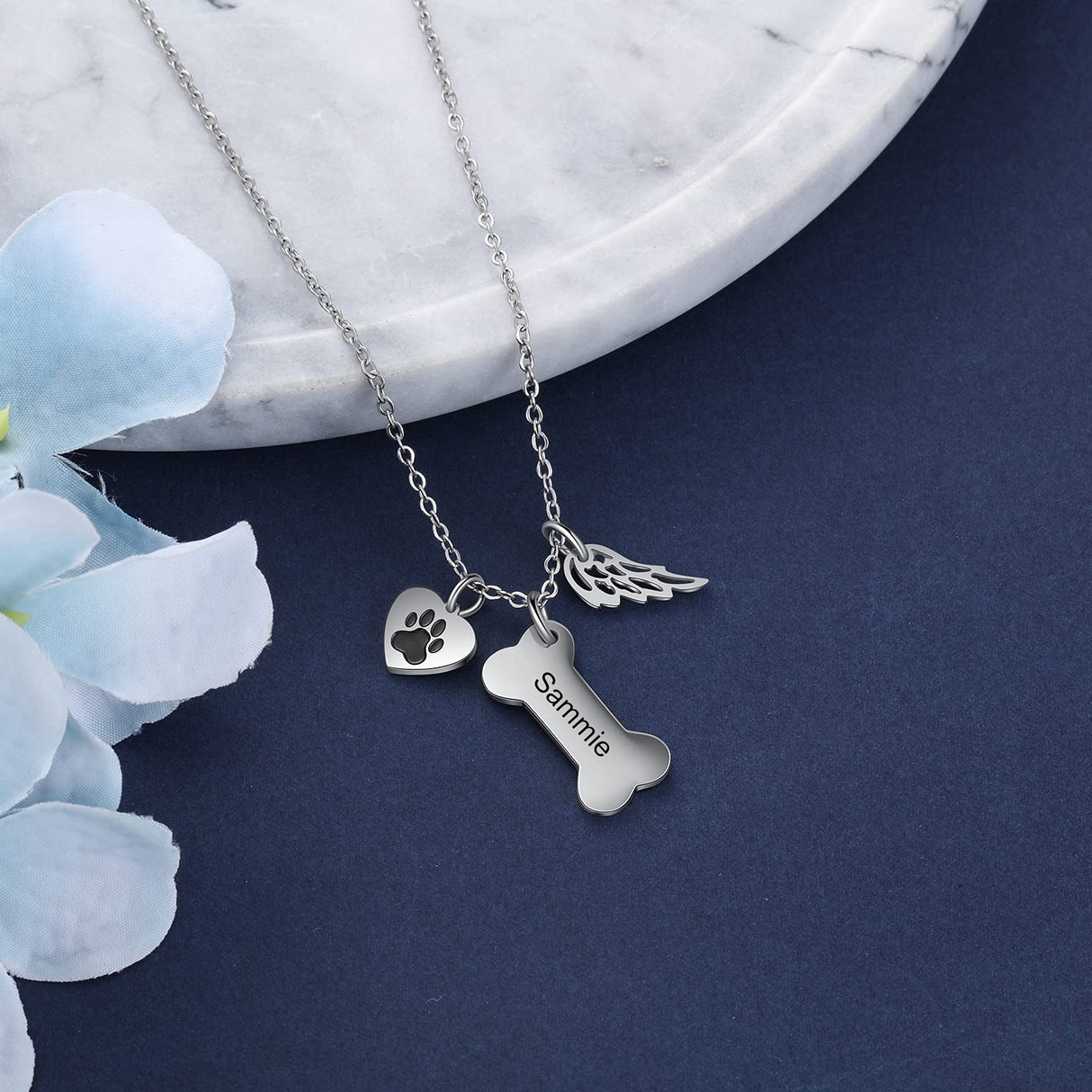 ALBERTBAND Dog Necklace for Women Personalized Dog Paw Charm Pendant Necklace -Dog Bone Memorial Necklace Custom Name Necklace Mom Gifts for Your Lover Pet