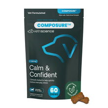 Load image into Gallery viewer, VetriScience Calm & Confident Chews, Composure Clinically Tested Calming and Anxiety Supplement for Dogs, Reduce Stress and Fear, Ideal for Thunderstorms, Fireworks and Travel, Chicken, 60 Count