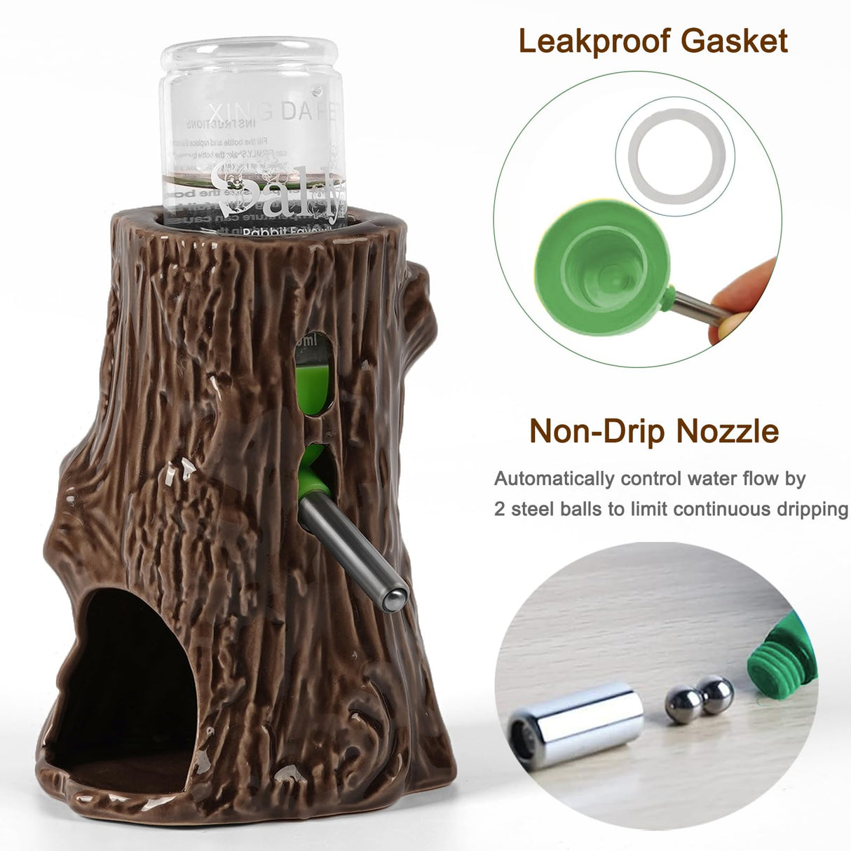 Zhilishu Hamster Water Bottle for Glass Tank, 3-in-1 Adjustable 80ML Gerbil Water Bottle with Stand Holder, Chew Proof Ceramic Water Dispenser for Dwarf Syrian Hamster Mice Rat