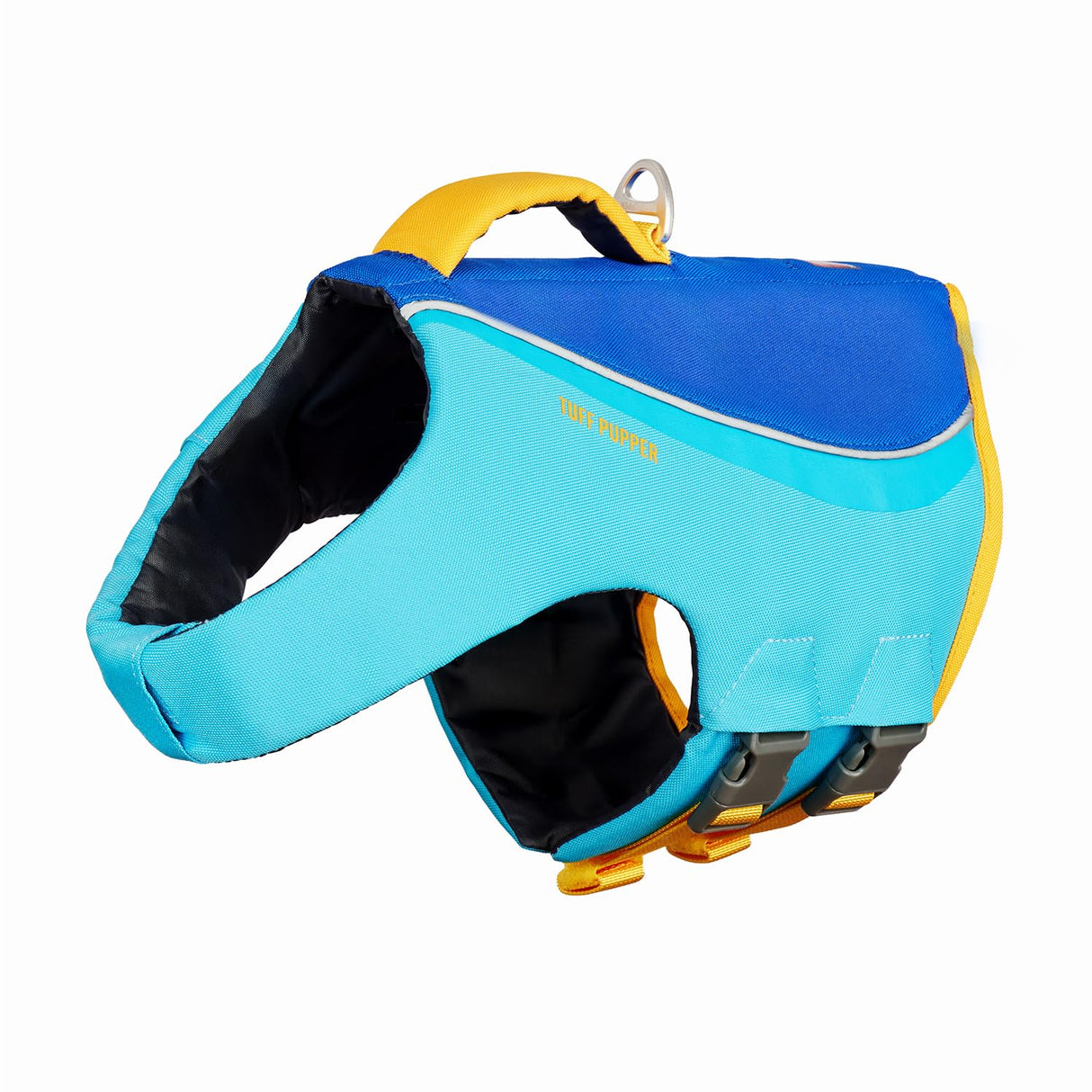 Tuff Pupper Dog Life Jacket | High Buoyancy Dog Swim Vest with Rescue Handle | Adjustable Secure Fit | Reflective Safety Trim | Pet Flotation Jacket for Swimming Boating Kayaking (Blue/Yellow, S)