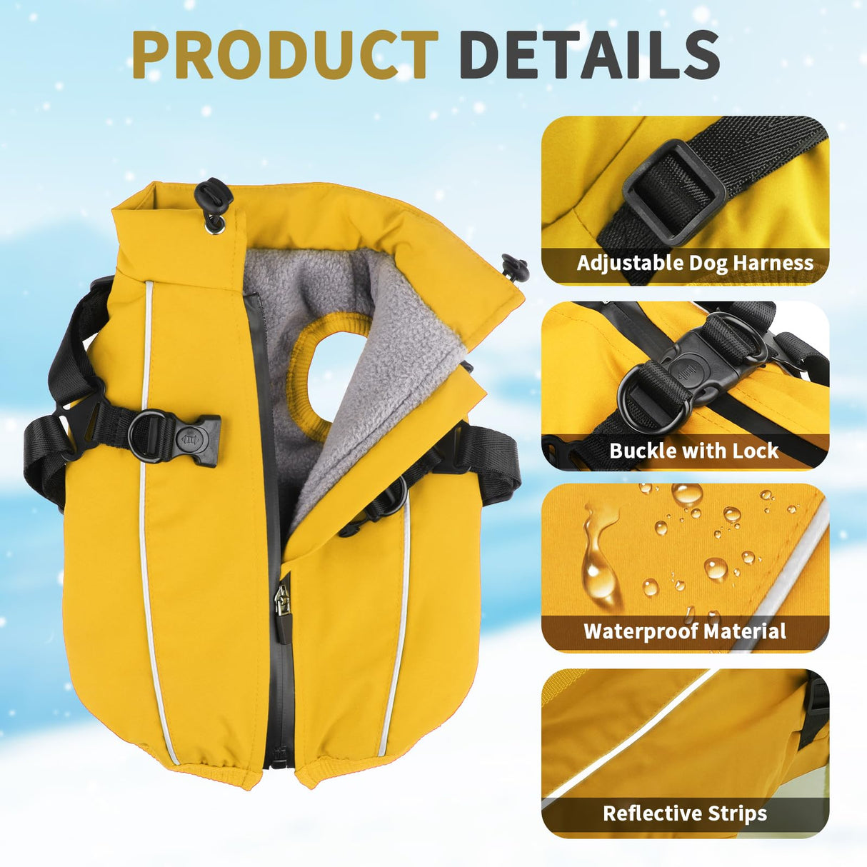 Fiveda Dog Winter Coat Reflective Water-Resistant Jacket, Fleece Lined Windproof Puppy Coat with Back Zipper & D-Ring, Cold Weather Dog Coats for Small Medium Dogs (L, Orange)