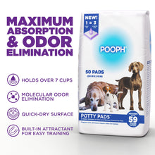 Load image into Gallery viewer, POOPH® Potty Pads™ – 50 Count – Superior Absorbency & Odor Control – Absorbs 59oz, Leak-Proof, Track-Proof, Spill-Proof – Quick-Dry, Disposable, 24x24 Inch – for Puppies, Seniors, Housebound Pets