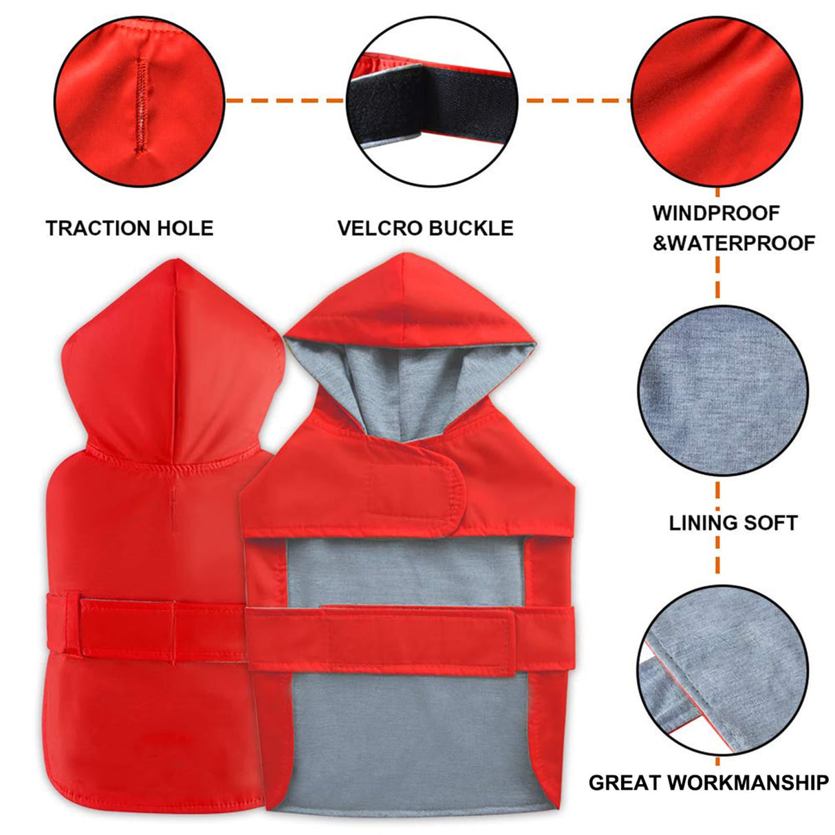 BECNBEAU Dog Raincoat Small Dog Rain Jacket Poncho Waterproof Snowproof Pet Rain Suit Double-Layered Warm Lining Hooded Leash Hole Adjustable Puppy Small Medium Dogs,Red,S,Back Length 6.5-8.5 inches