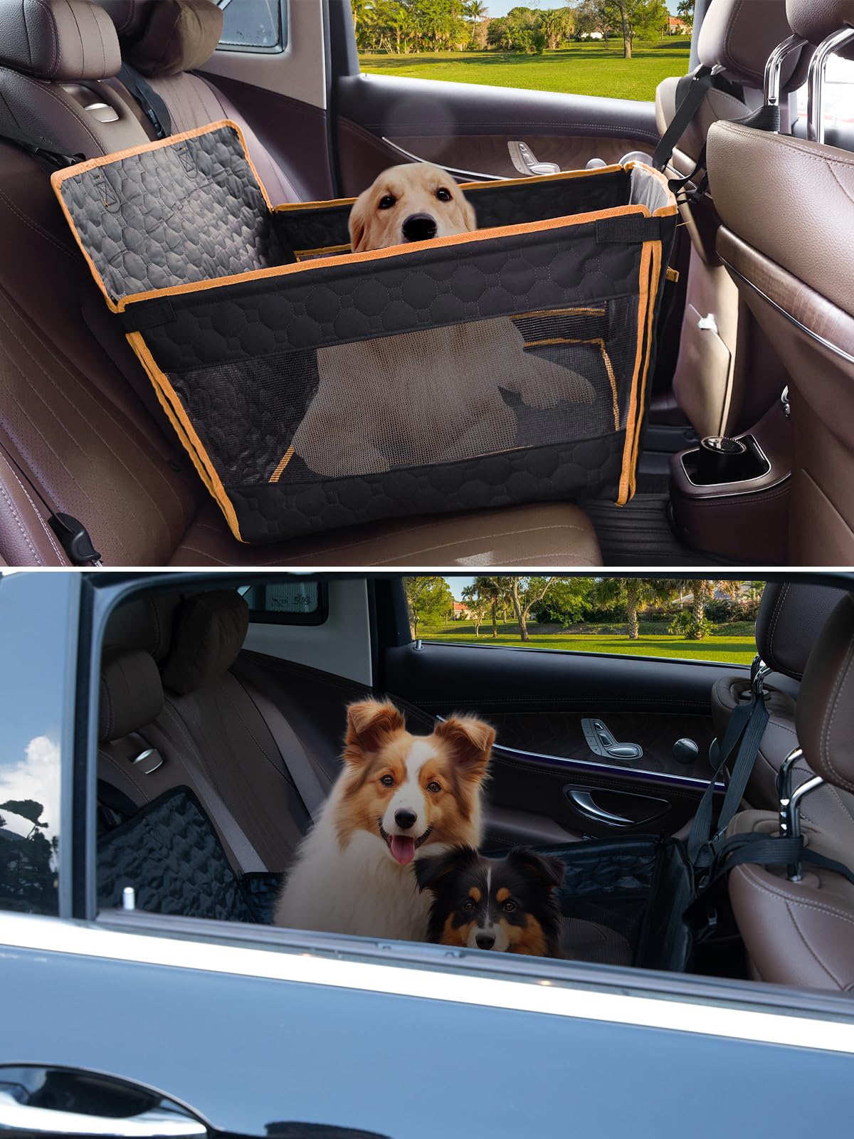 Prpeko Dog Car Seat for Large Dogs,Waterproof Fabric with Breathable Mesh&Adjustable Dog Seat Belt for Car,Dog Bed for Back Seat Up to 40 LB-Medium Orange