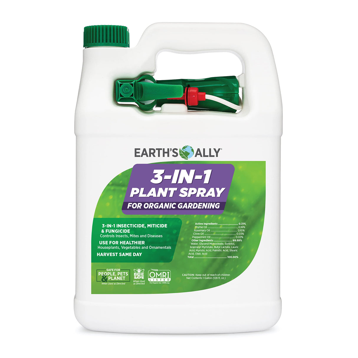 Earth's Ally 3-in-1 Plant Spray | Insecticide, Fungicide & Spider Mite Control, Use on Indoor Houseplants and Outdoor Plants, Gardens & Trees - Insect & Pest Repellent & Antifungal Treatment, 1gal