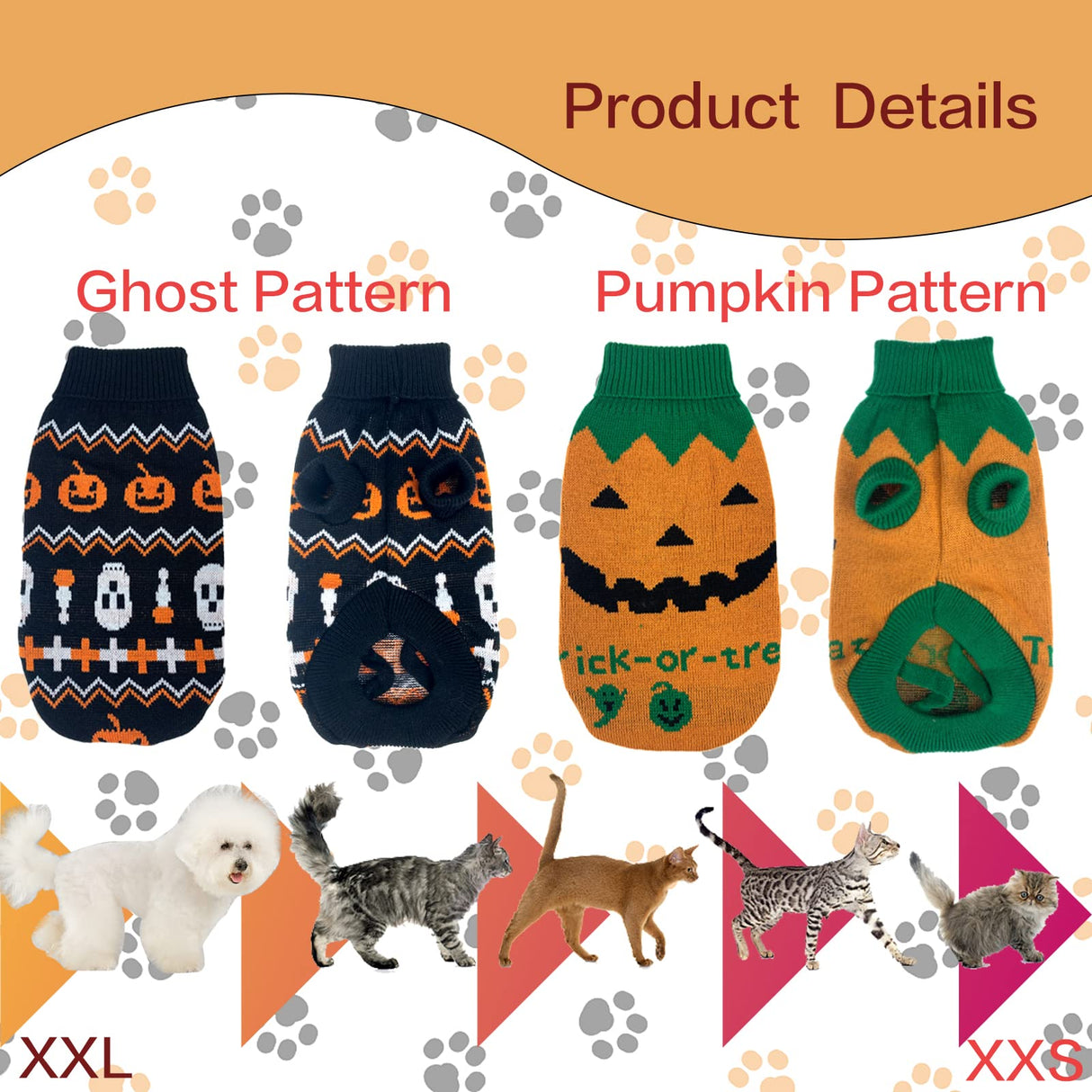 Vehomy 2Pcs Pet Halloween Sweaters Dog Halloween Pumpkin Sweater Kitten Cat Holiday Theme Turtleneck Knitwear Shirt with Pumpkin Skull Patterns Dog Puppy Halloween Costume Clothes for Small Dogs XXL