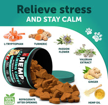 Load image into Gallery viewer, Hemp Calming Chews for Dogs - Dog Calming Chews - Dog Anxiety Relief Treats with Hemp Oil, Turmeric, Valerian, Ginger - Health and Wellness Supplements for Dogs - Hip and Joint Support - 120 Treats