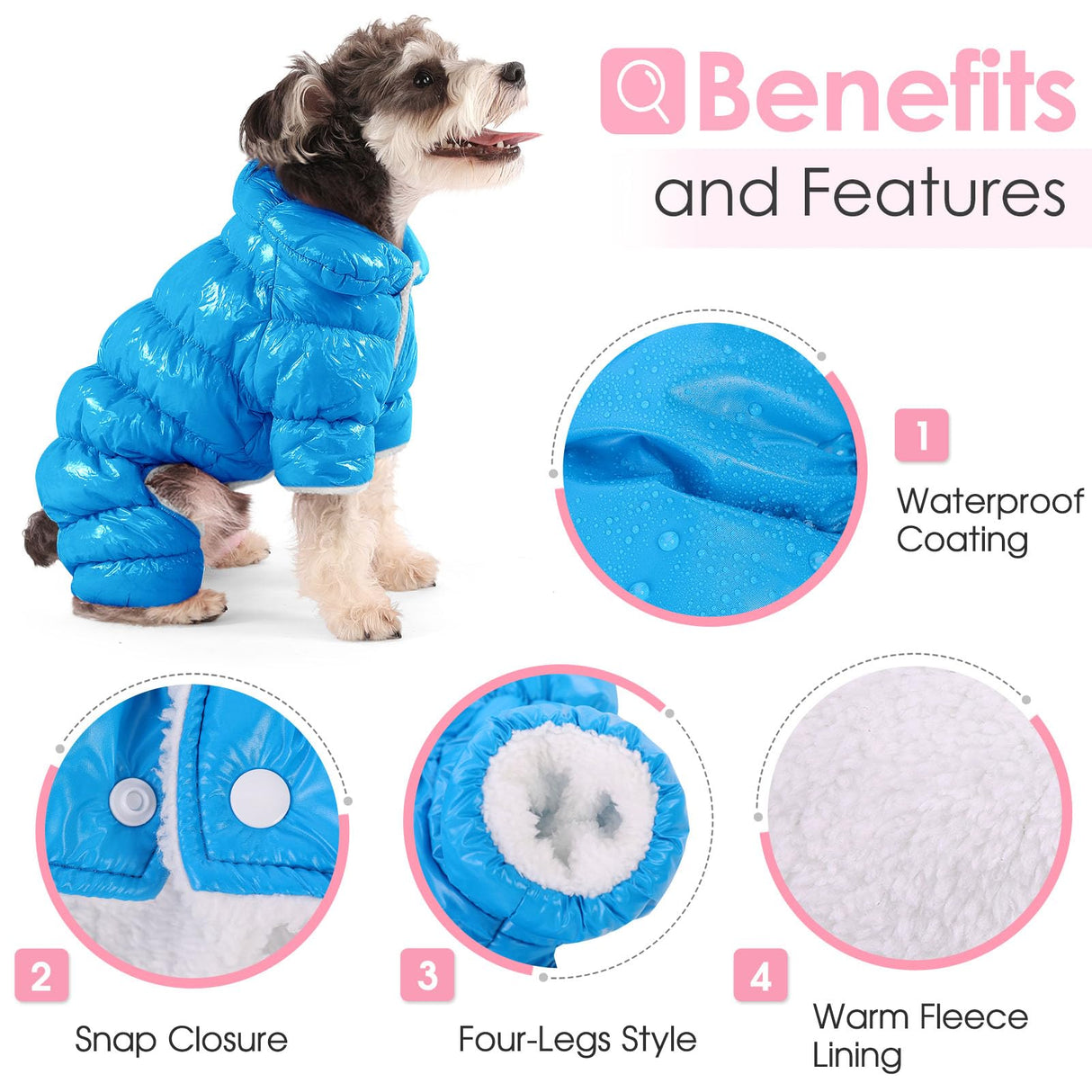 AOFITEE Dog Winter Coat, Waterproof Dog Jacket, Fullbody Dogs Winter Coat Snowsuit, Windproof Puppy Puffer Jacket Snow Suit with Legs, Pet Fleece Vest, Cold Weather Coats for Small Dogs, XL