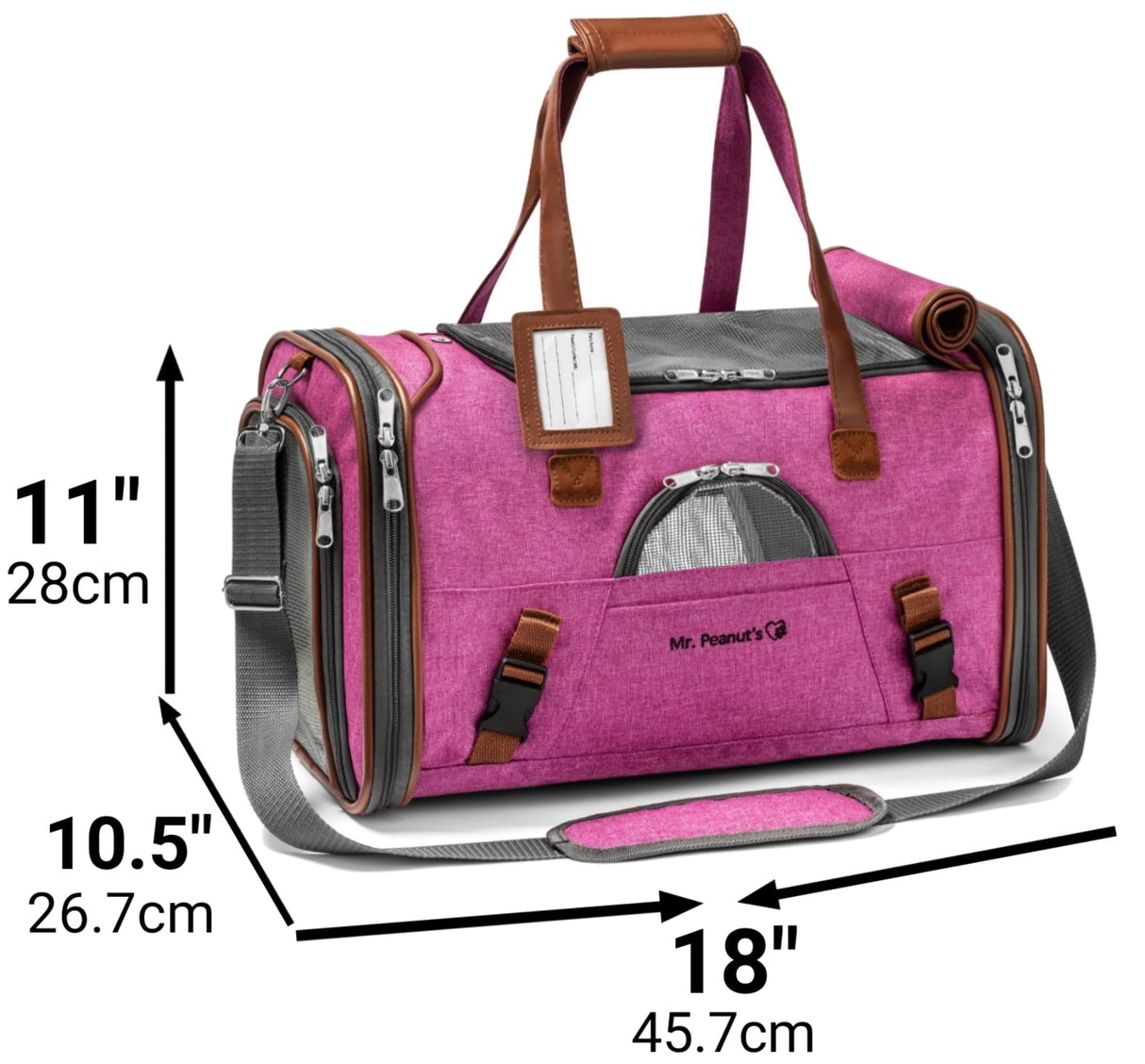 Mr. Peanut's Airline Approved Soft Sided Pet Carrier, Low Profile Gold Series Tote, Premium Brand Self Locking Zippers, Under Seat Compatibility, Plush Faux Fleece Bedding with a Sturdy Plywood Base