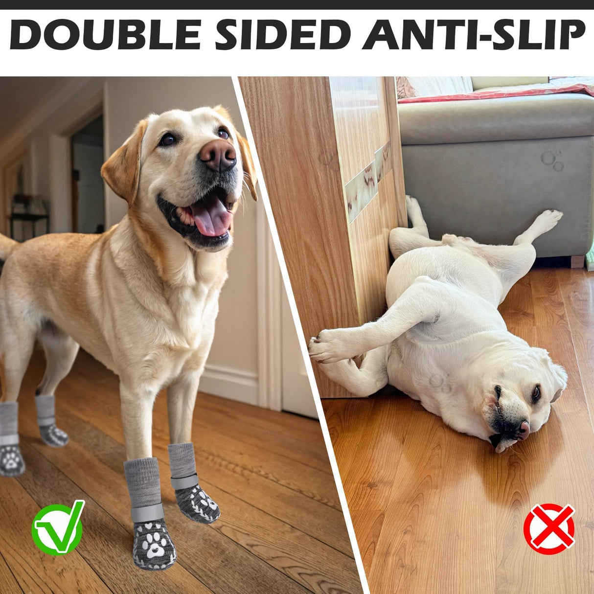 EXPAWLORER Dog Socks to prevent Licking and Slipping, Winter Dog Shoes for Cold Weather Snow, Paw Protectors for Hardwood Floors Anti-Slip, Dog Booties for Small Medium Large Senior Dogs,Black Grey XL