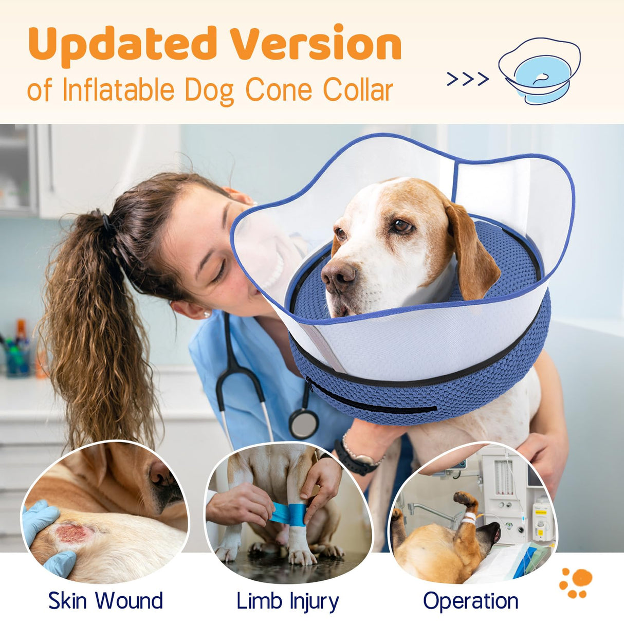 Supet Raised Inflatable Dog Cone Alternative Collars for After Surgery, Dog Donut Collar After Surgery, Soft Pet Cone for Small Medium Large Dogs to Stop Licking