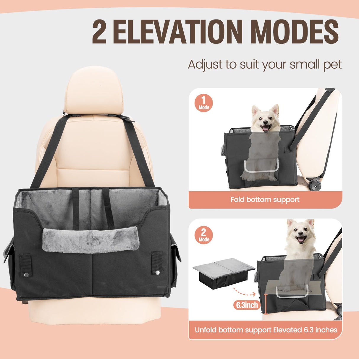 Dog Car Seat for Medium or Large Dogs Size Portable Car Booster Seat for Dogs with Harness and Thick Cushion, Perfect for Small Pet up to 45lbs(Black)