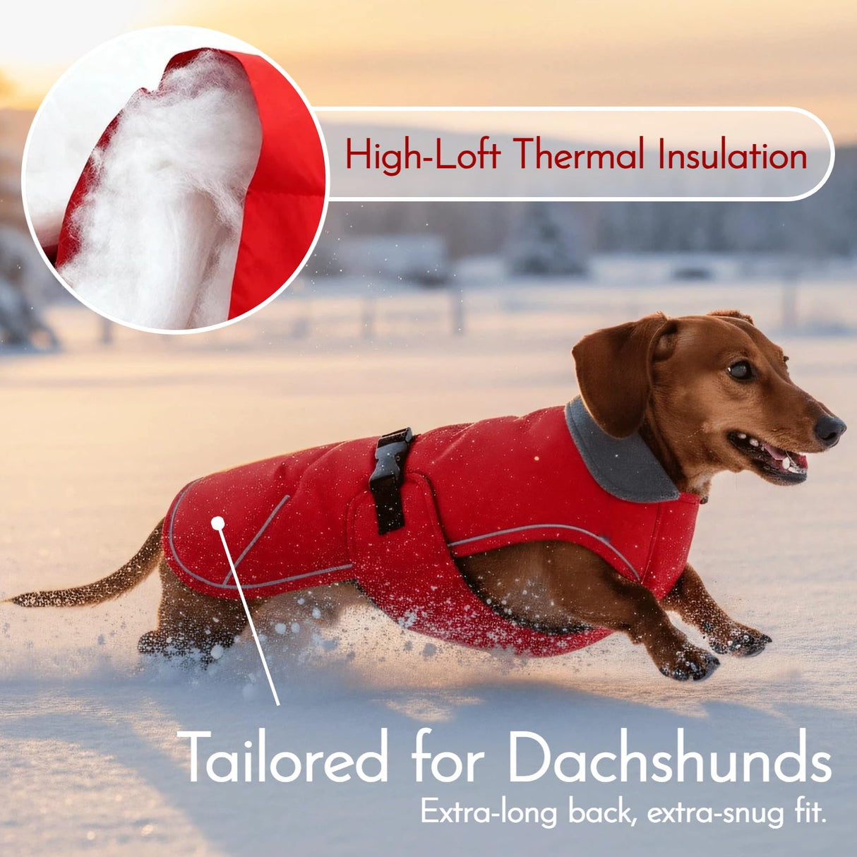 Tiny Dachshund Coat with Warm Fleece Lining, Mini Weiner Vest Jackets, Waterproof & Windproof Wiener Winter Clothes, Outdoor Clothes for Small Dachshunds Puppy, Boys & Girls Long Back Dogs(Red, XS)