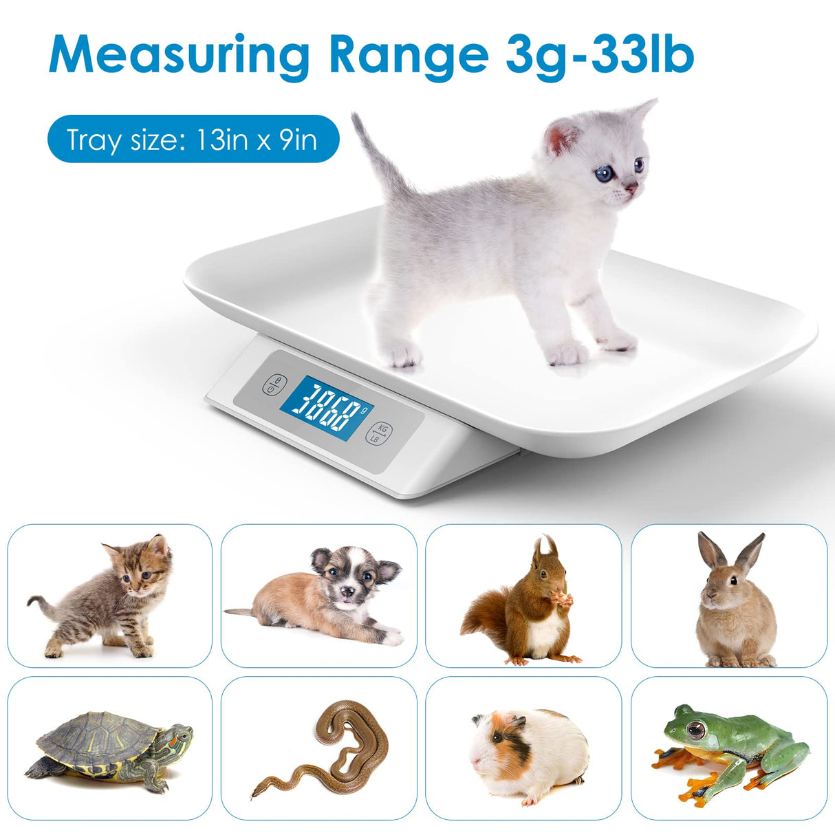 MINDPET-MED Digital Pet Scale for Small Adult Cats and Animals, Measuring Range 0.1oz-33lbs, Accuracy 1g/0.035oz, Units g/kg/lb/oz/tl/ml, Suitable for Kittens, Puppies, Snakes,and Small Dog (Grey)