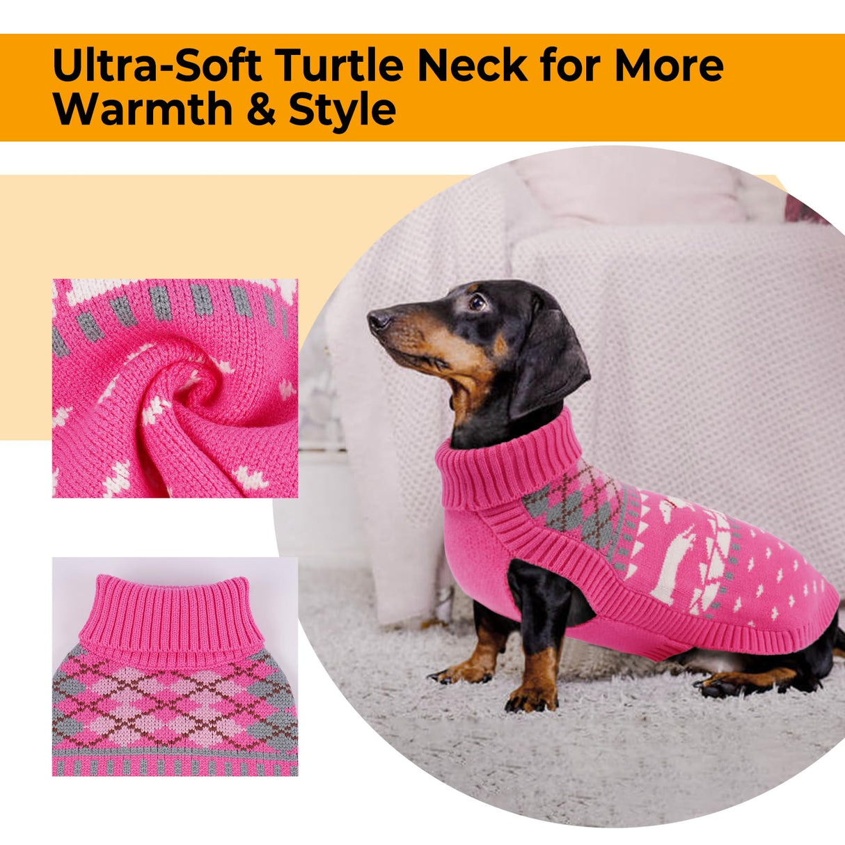 Lelepet Dachshund Sweater, Turtleneck Dog Sweaters for Small Dogs, Warm Pullover Knitted Pet Coat, Cold Weather Dachshund Clothes, Fall/Winter Cozy Outfit (XS-XL)