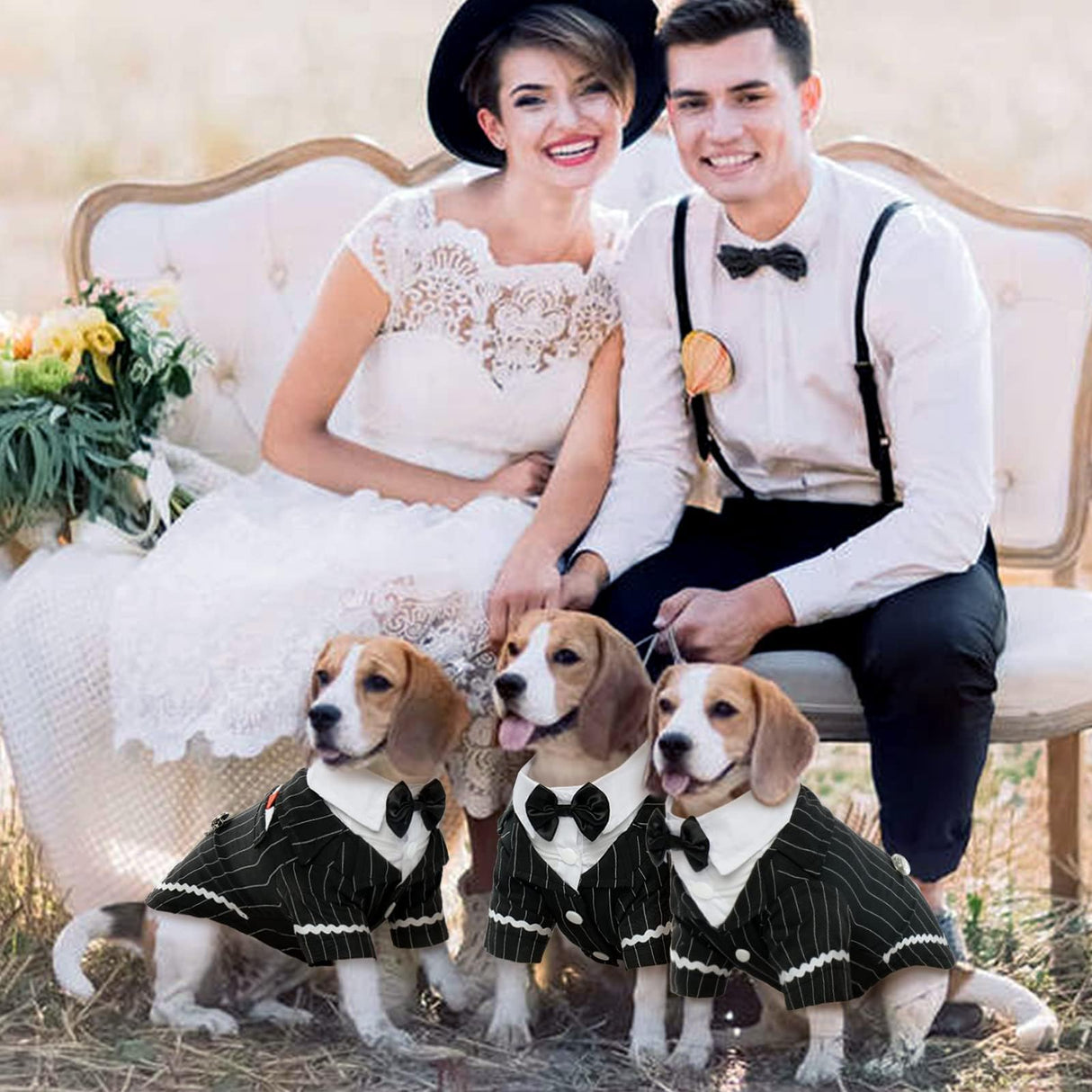 QBLEEV Dog Tuxedo Halloween Costume with Bow Tie, Formal Black Suit & Cat Wedding Outfit, Pet Prince Dress Clothes for Small Medium Large Dogs & Cats – Easy Fit for Party, Photoshoot, Holiday