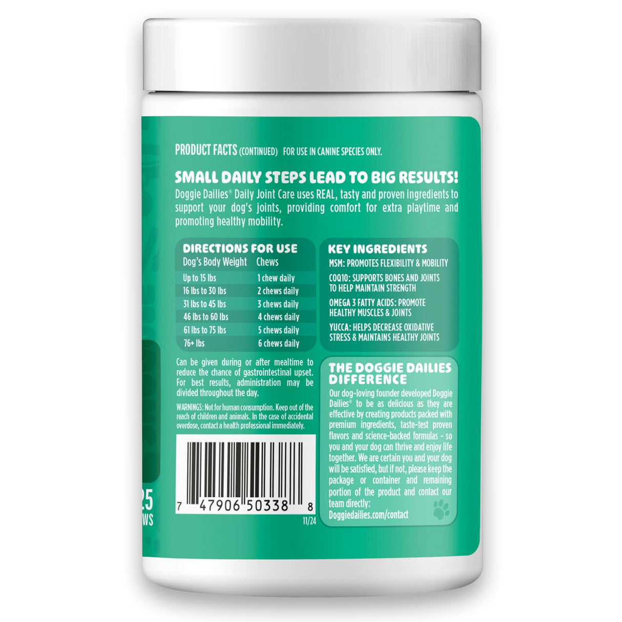 Doggie Dailies, Hip and Joint Supplement for Dogs, Glucosamine Chondroitin, Premium Hip and Joint Chews for Dogs All Breeds & Sizes, Dog Vitamins and Supplements, (Chicken) 225 Chews