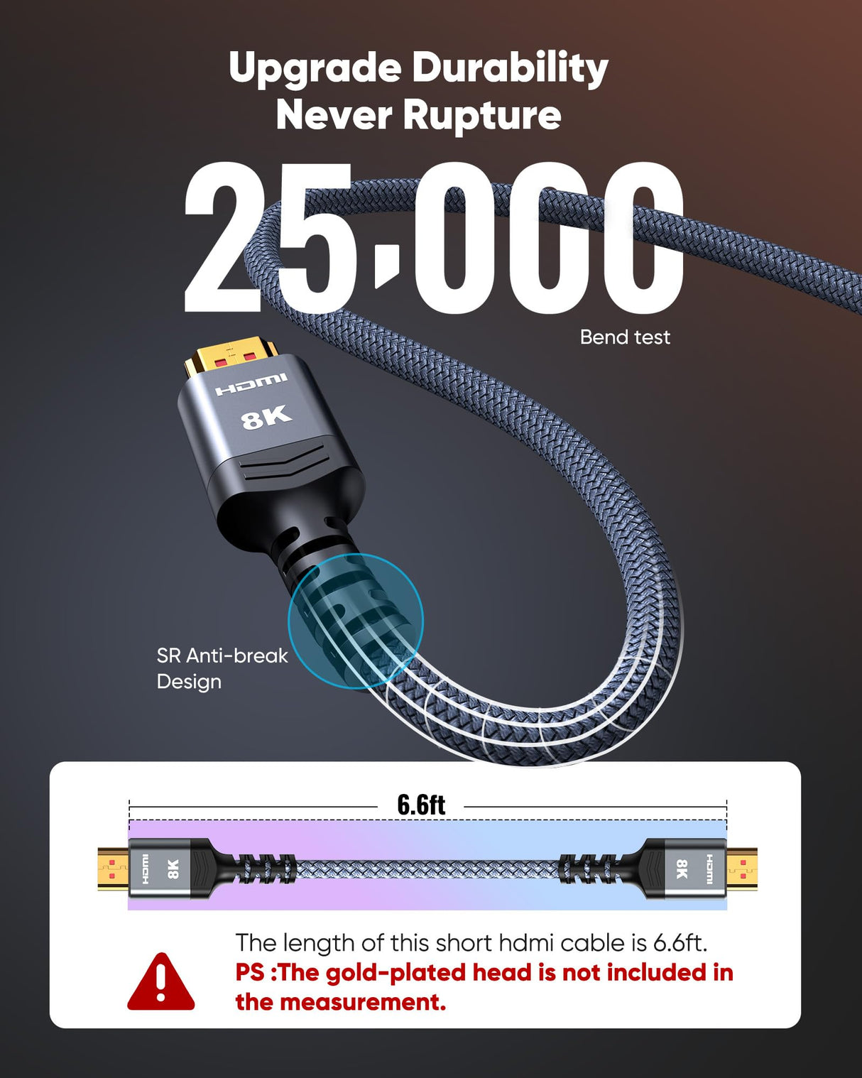 8K 10K 4K HDMI Cable 48Gbps 6.6FT/2M, Certified Ultra High Speed 2.1 HDMI Cable Braided Cord-4K@120Hz 8K@60Hz, DTS:X, HDCP 2.2 & 2.3, HDR 10 Compatible with DVD Player/PS5/HDTV/Blu-ray