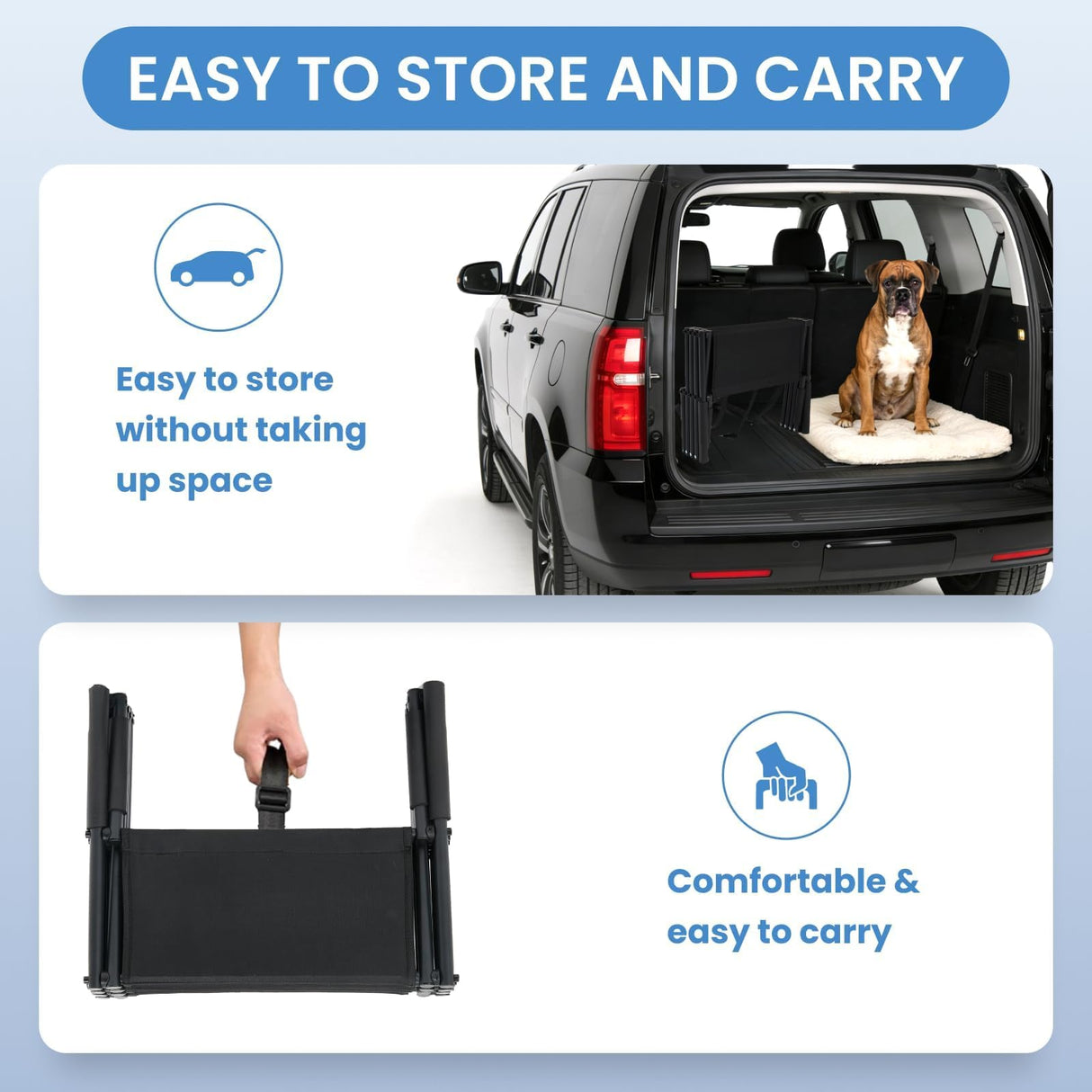 Extra Wide 4 Steps Dog Vehicle Ramps | Portable Non-Slip Pet Stairs for Cars, Trucks & SUVs | Folding Dog Ladder for High Beds | Supports Up to 200 Lbs